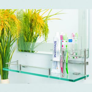 Kệ Dưới Gương Phòng Tắm Inox 304 Tặng Kèm Ly