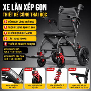 Xe Lăn Gấp Gọn Nhẹ Bền Êm Ái Hợp Kim Nhôm Cao Cấp KB-335